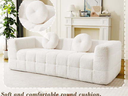Boneless 3 Seater Sofa With Circular Throw Pillows - Beige