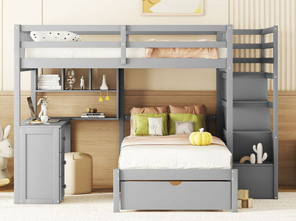 Bunk Bed With Desk, Drawers And Shelves