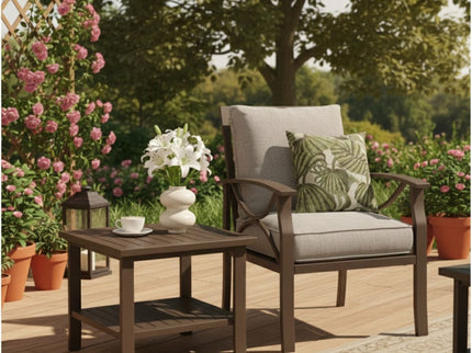 Square 2 Tier All-Weather Outdoor Side Table With Slatted Top