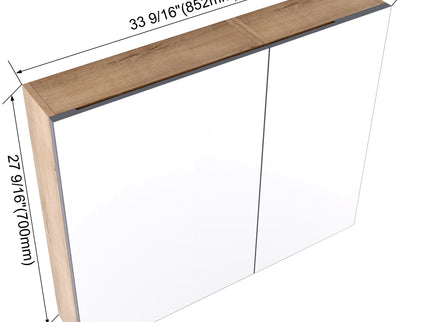 33.56" Wall Mounted Bathroom Cabinet With Adjustable Shelves - Imitative Oak