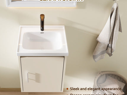 16" Floating Bathroom Vanity Combo, Wall Mounted Cabinet With Sink & Soft Close Doors For Small Bathrooms - Khaki