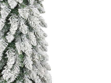 Slim Snow Flocked Pre Lit Pencil Christmas Tree, 3.9Ft / 5.9Ft / 7.9Ft With 750 Branch Tips, 480 LED Lights, Warm Glow, For Indoor Holiday Decor - White