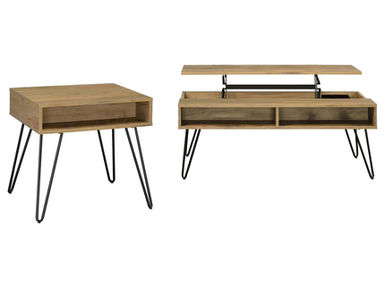 2 Piece Lift Top Coffee And End Table Set With Hairpin Legs - Golden Oak