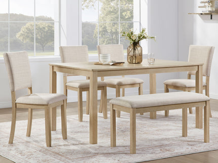 6 Piece Dining Table Set With Bench - Beige / Light Oak