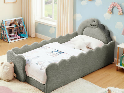 Cute Dinosaur Shaped Bed With Safety Guardrail, Toddler Frame