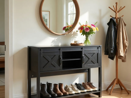 Farmhouse Entryway Table With Sliding Barn Door