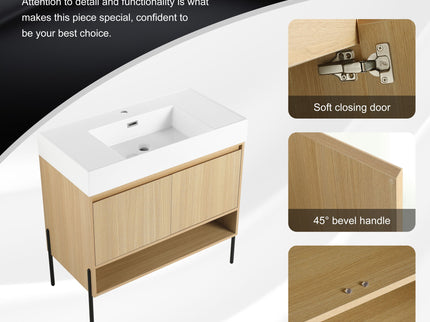 Modern Bathroom Vanity Combo With Single Resin Sink And Storage Cabinet