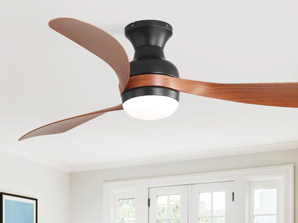 Ceiling Fan With Remote Controlled LED Light, 3 Blades, Reversible DC Motor, 6 Speeds, Dimmable, Flush Mount - Black