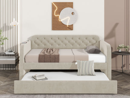 Upholstered Daybed With Trundle And USB Charging Design