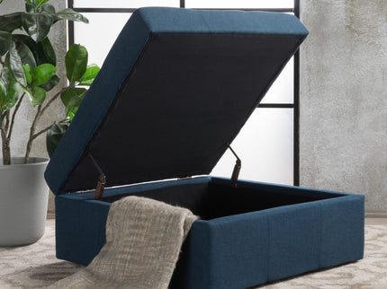 Flip Top Ottoman With Tufted Waffle Stitch And Rolling Casters - Navy Blue