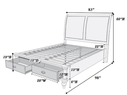 Bed With 2 Panel Upholstered Headboard And Footboard Drawers