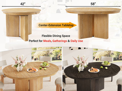 Farmhouse Oval Extendable Dining Table With Pedestal Base