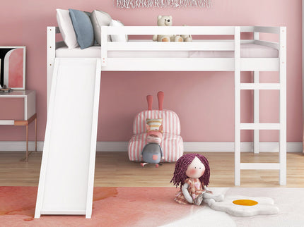 Full Loft Bed With Slide, Multifunctional Design - White