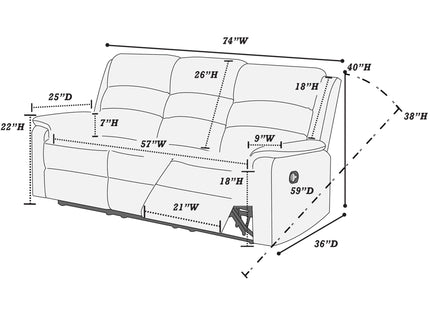 Motion Sofa 1 Piece Horizontal Tufting Cushion Backrest Upholstered Sofa - Beige