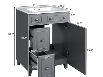 Transitional Style Bathroom Vanity Cabinet With Ceramic Sink