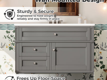 Modern Wall Mounted Floating Cabinet With Double Drawer And Sink