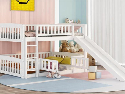 Low Bunk Bed With Slide, Fence And Ladder