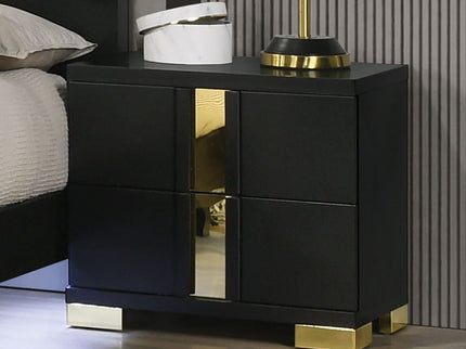 Contemporary Nightstand With 2 Drawer Storage - Black