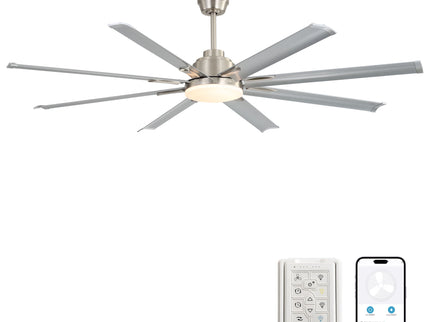 DC Motor Ceiling Fan With Dimmable Light And 8 Blade Aluminum Blades - Nickel
