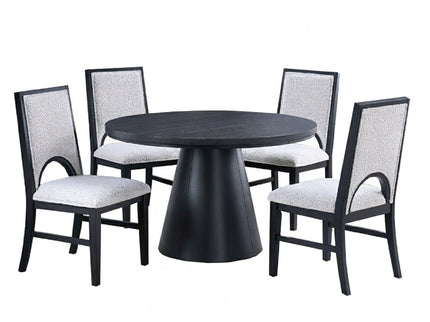 5 Piece Round Dining Set With Upholstered Chairs - Black / White