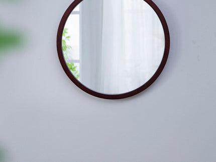 Circle Wall Mirror With Wooden Frame, Wall Mirror For Living Room