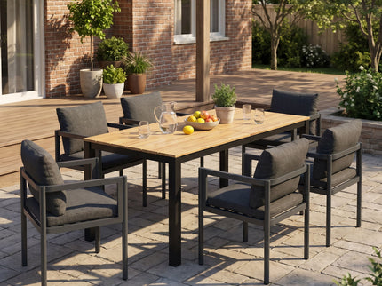 7 Piece Outdoor Dining Set With Table And 6 Chairs - Black / Gray / Teak