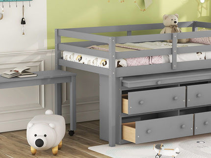 Loft Bed With Retractable Writing Desk And 4 Drawers, With Lateral Portable Desk And Shelves