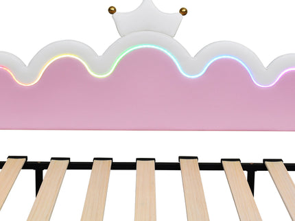 Extending Daybed With LED Lights, Modern Upholstered Princess Daybed With Crown Headboard