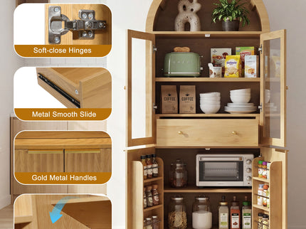 Fluted Tall Arched Pantry Cabinet With Adjustable Shelves