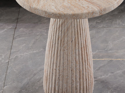 Fluted Pedestal Round Coffee Table - Beige / Yellow