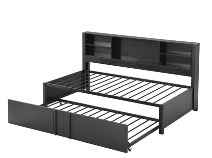Industrial Metal Daybed With Trundle, Storage Shelves, USB Ports
