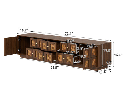 Media Console TV Stand With 6 Drawers & 2 Cabinets - Walnut