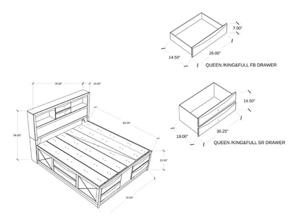 Lucille - 5 Piece Bedroom Set With Storage Drawers And Bookcase Headboard