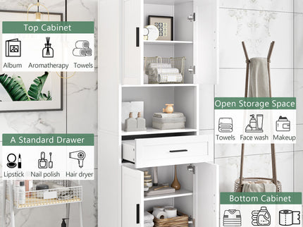 Freestanding Tall Bathroom Cabinet With Soft Close Doors And Adjustable Shelves