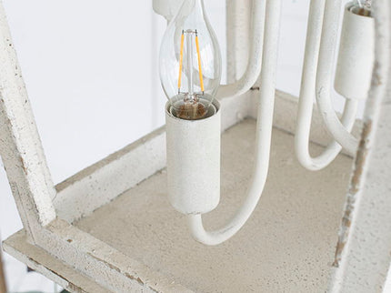 4 Light Wood Chandelier, Hanging Light Fixture With Adjustable Chain For Kitchen, Bulb Not Included - Cream White