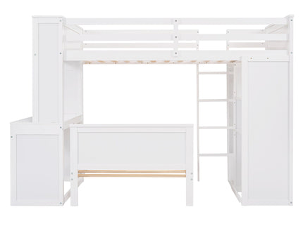 Loft Bed With A Stand Alone Bed, Shelves, Desk, And Wardrobe