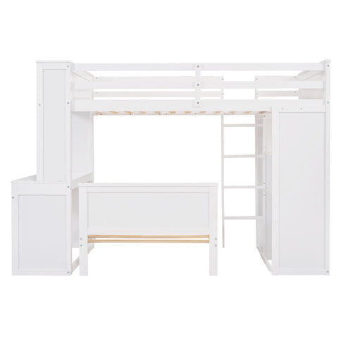 Loft Bed With A Stand Alone Bed, Shelves, Desk, And Wardrobe