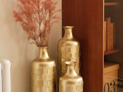 Floor Metal Vases Decorated White Metal Vases (Set of 3) Gorgeous Home Decoration Large Glazed Metal Vases - Golden