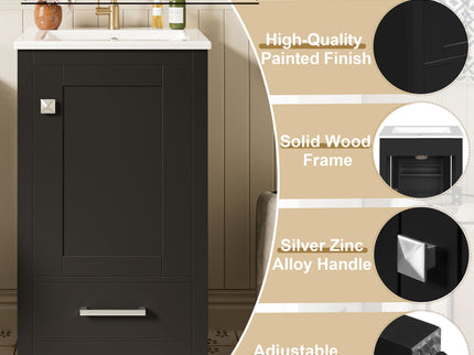 Bathroom Vanity With Ceramic Sink, Soft Close Drawers, Door Organizer, Divider Drawer, Adjustable Foot Pads