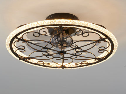 Caged Ceiling Fan With Remote Controlled LED Light - Matte Black