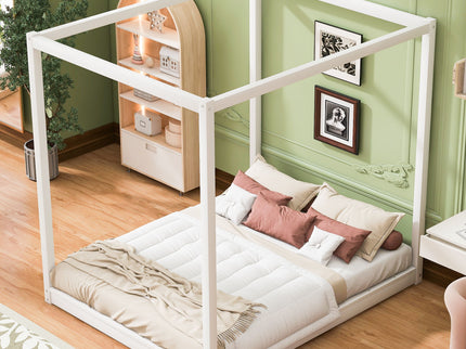 Wood Canopy Platform Bed With Support Legs And Airflow Slats