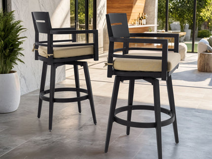 Outdoor Swivel Bar Chairs, 360 Degree Rotation, Ergonomic Backrest (Set of 2)