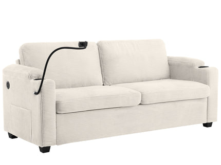 Sleeper Sofa Loveseat Sofa With Full Size Mattress, 2 USB Ports, 2 Cup Holders, 2 Side Pockets And Phone Holder