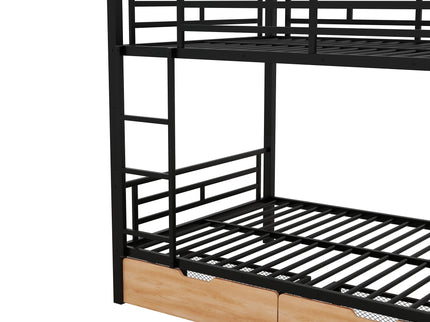 Full Size Convertible Bunk Bed With 2 Drawers Durable - Black