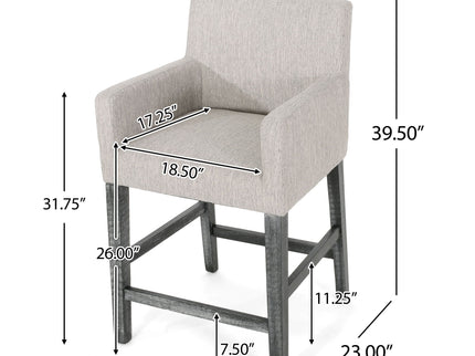 Charmed Upholstered Counter Stool With H Frame Base And Round Arms