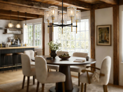 5 Light Chandelier, Textured Glass Pendant Light, (Not Including The Bulb) For Living Room - Black / Gold