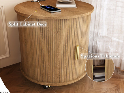 Cylinder Nightstand With Charging Station & Sliding Door