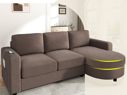 Modern L-Shaped Sectional Sofa With Curved Chaise, USB Ports, And Side Storage Pockets