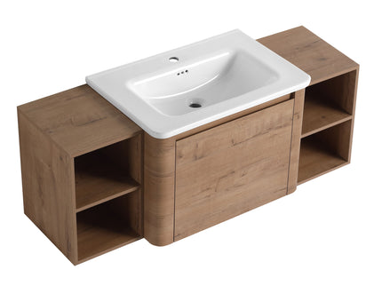 Wall Mounted Bathroom Vanity With Sink, Storage Shelves & Soft Close Door