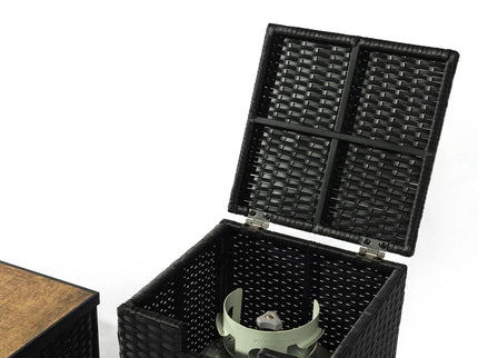32" Propane Gas Fire Pit Table With Propane Tank Cover, 50000 Btu Rectangular Steel Fire Pit With Beautiful Wicker Base